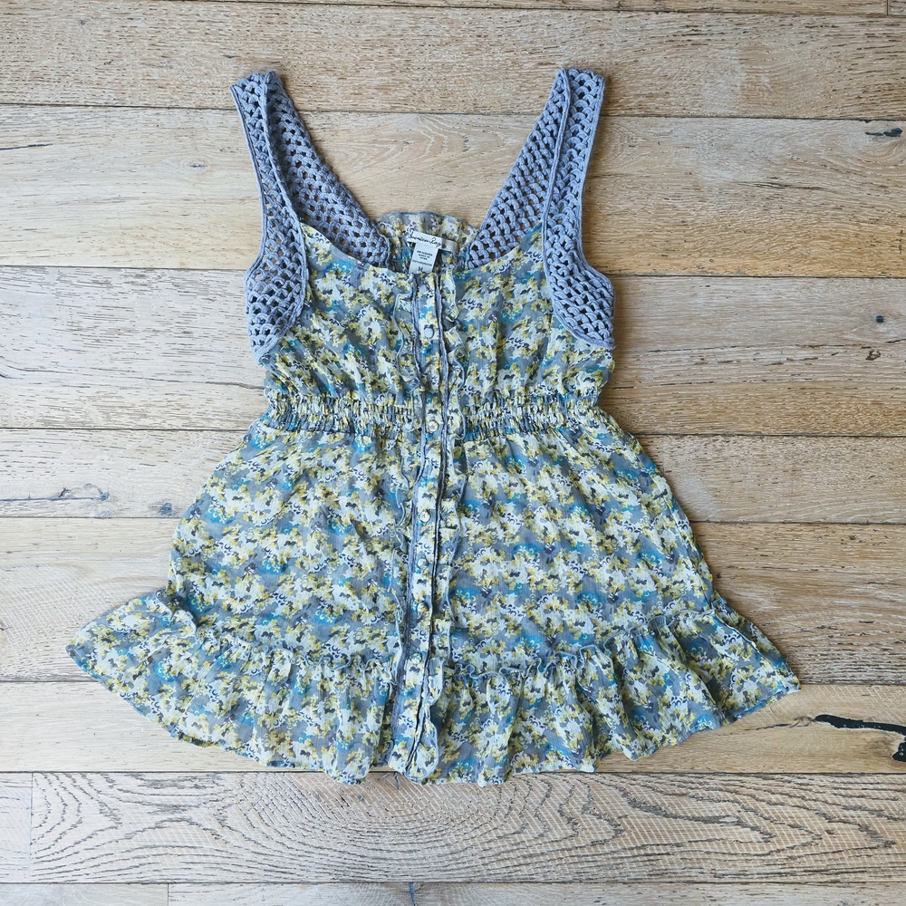 2000's Vintage Babydoll American Rag Floral Crochet Ruffle Cottagecore